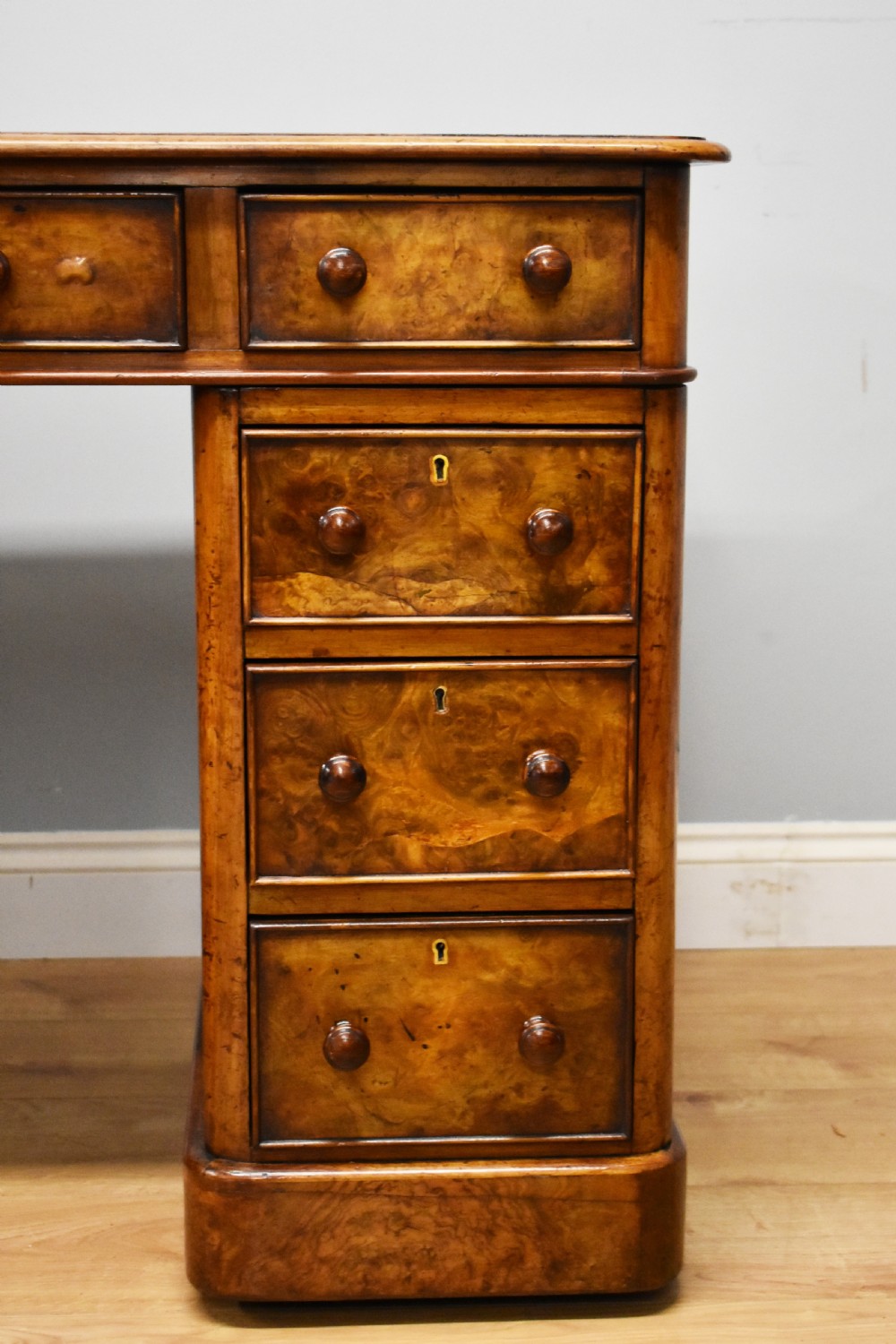 19th Century Victorian Burr Walnut Pedestal Desk View III