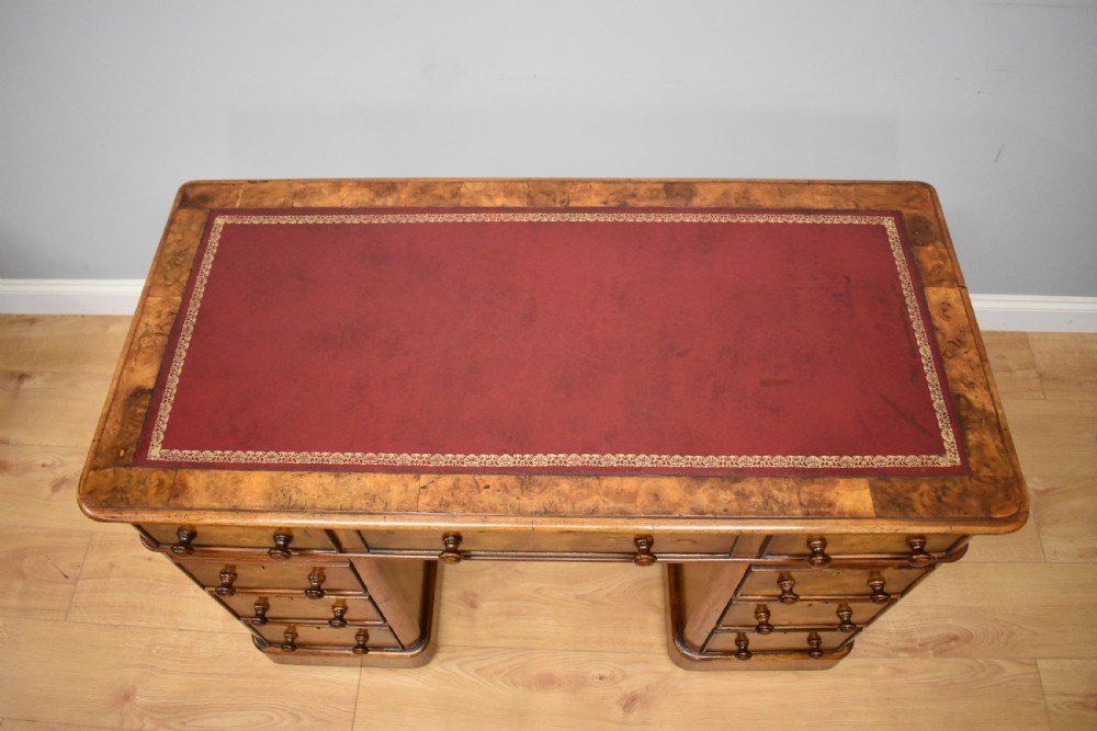 19th Century Victorian Burr Walnut Pedestal Desk View IV