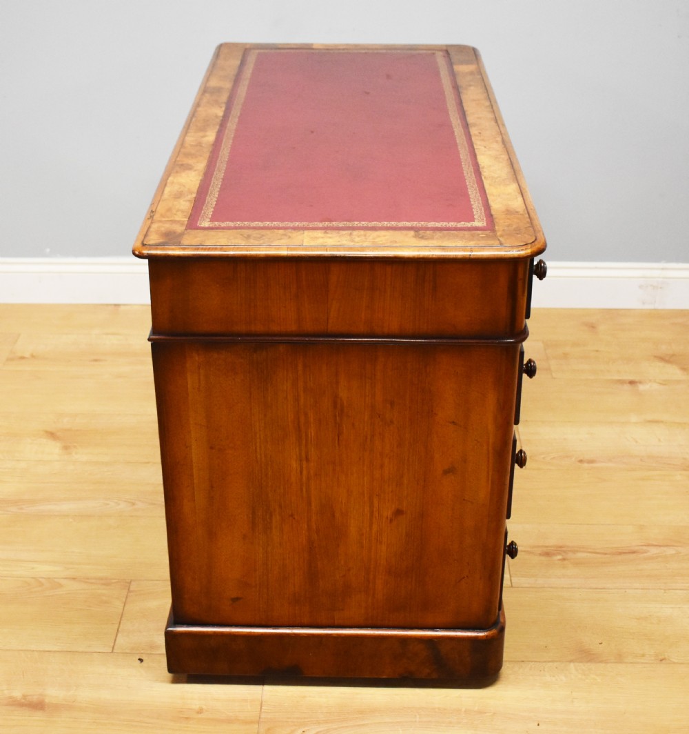 19th Century Victorian Burr Walnut Pedestal Desk View VI