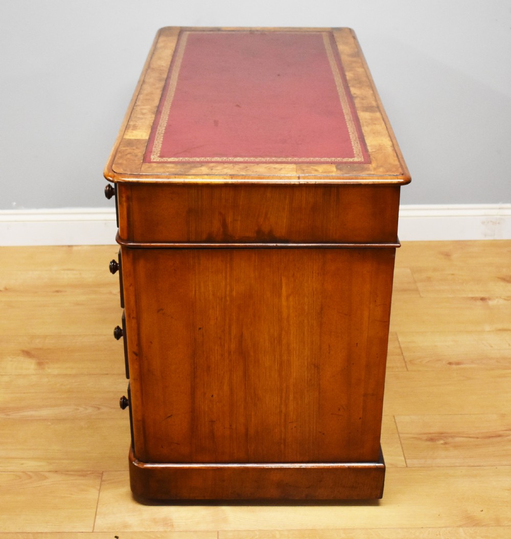 19th Century Victorian Burr Walnut Pedestal Desk View VII