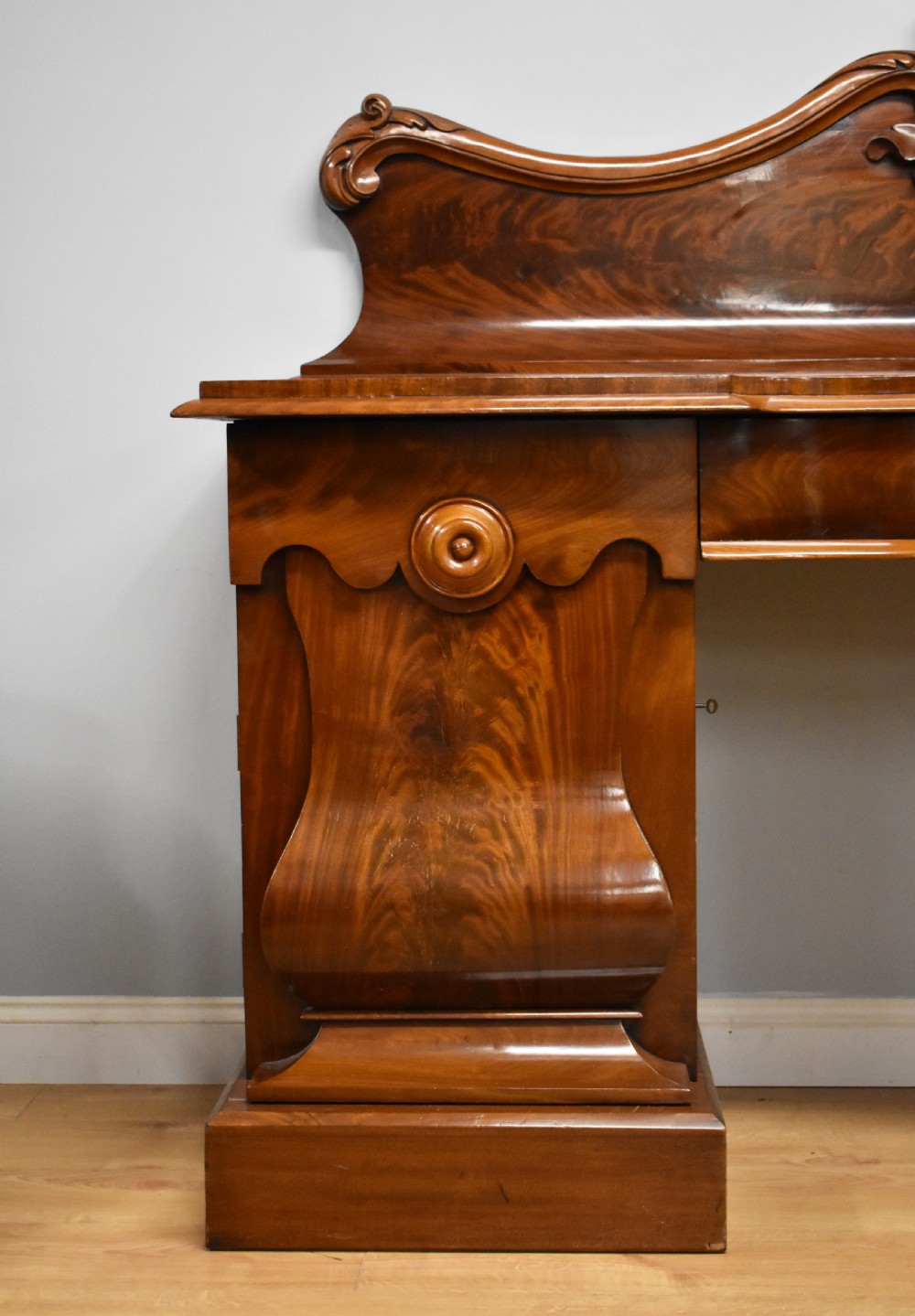 19th Century Victorian Figured Mahogany Pedestal Sideboard View II