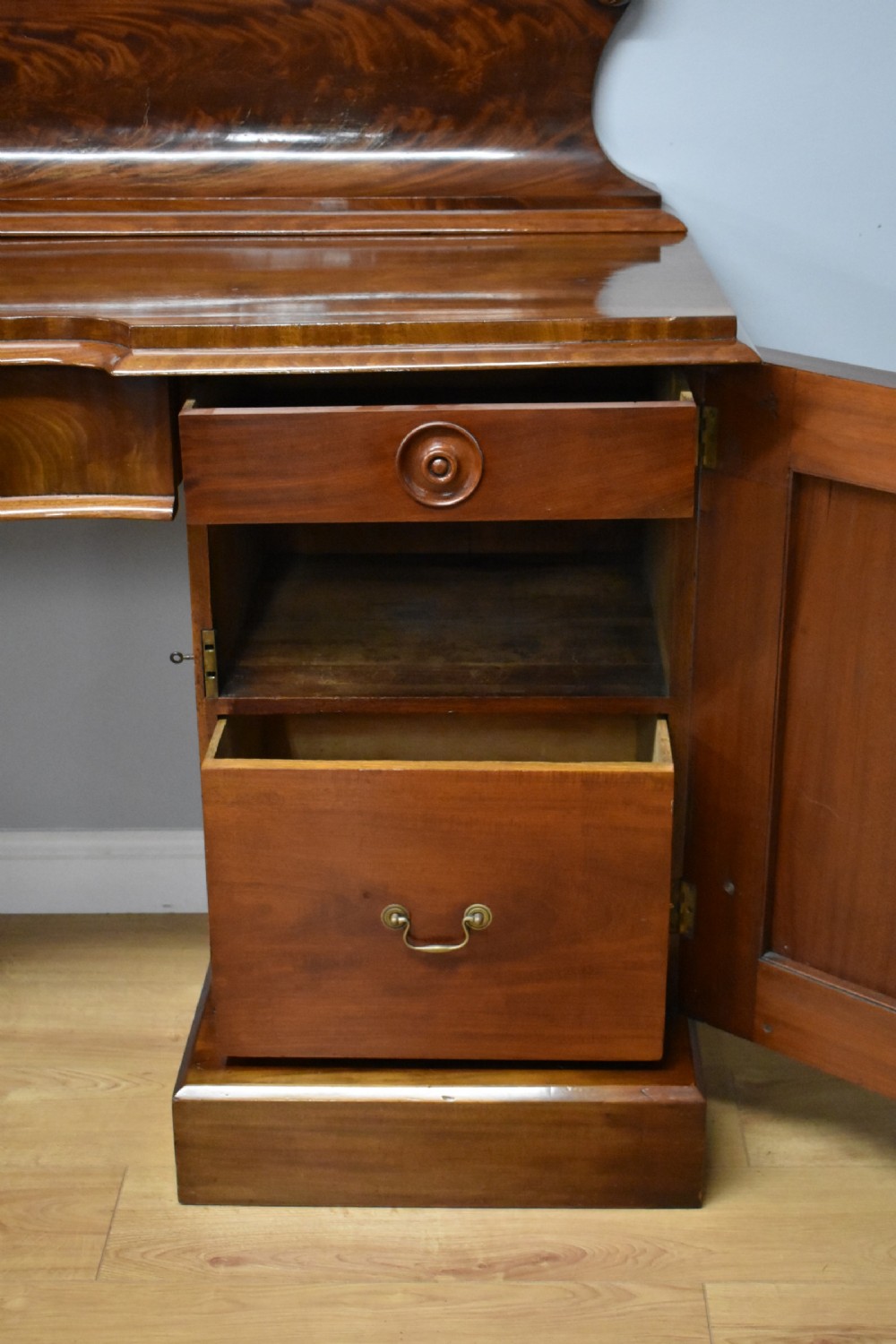 19th Century Victorian Figured Mahogany Pedestal Sideboard View XI