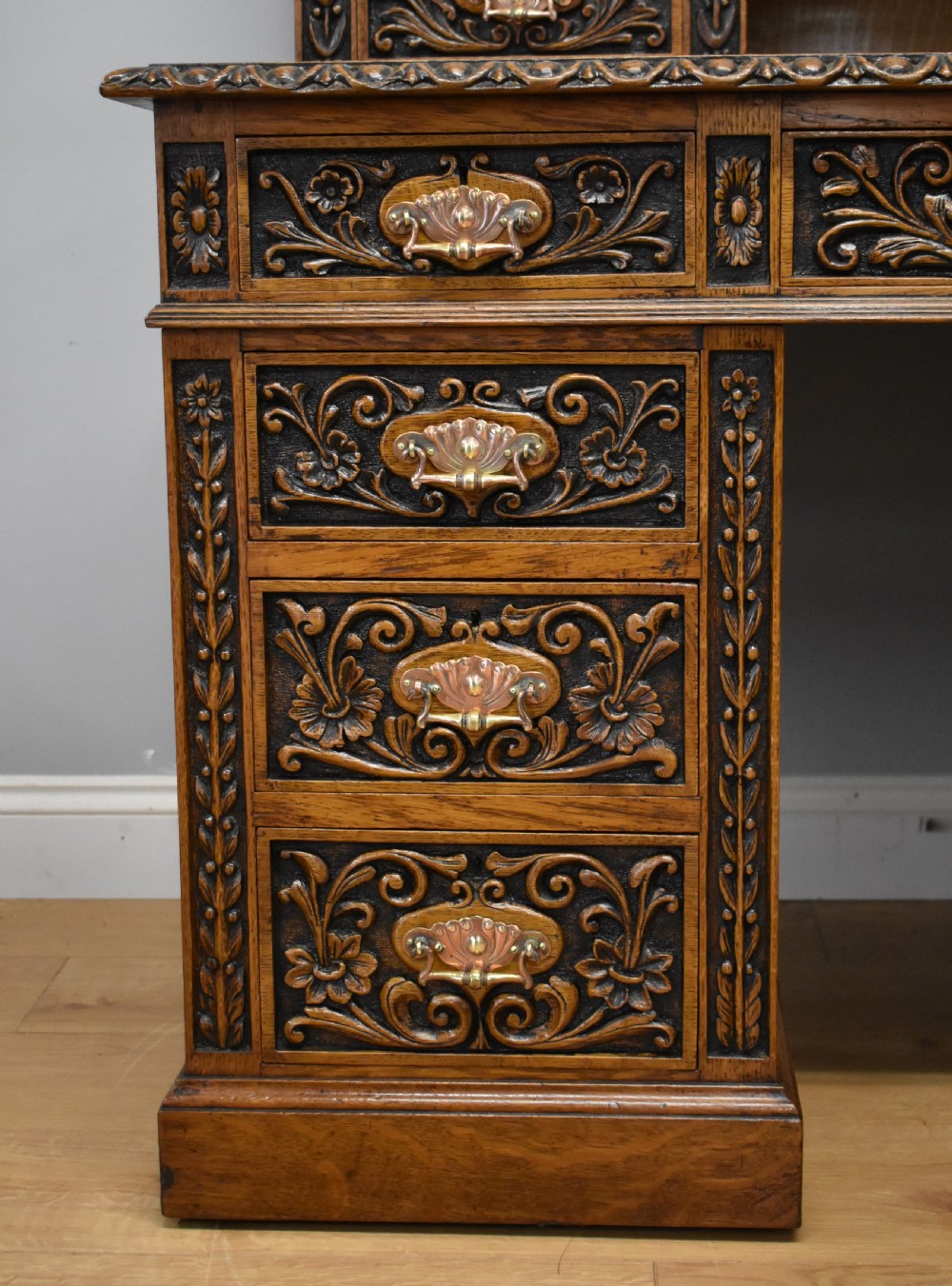 19th Century Victorian Carved Oak Pedestal Desk View III