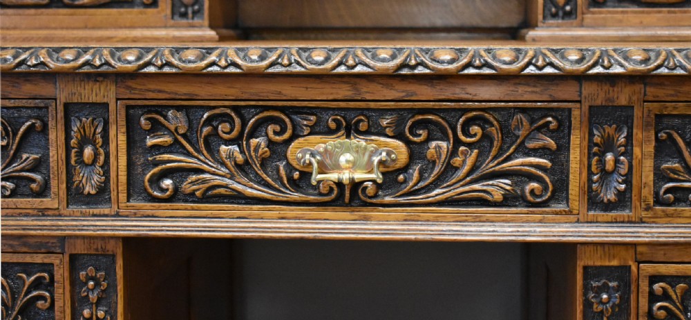 19th Century Victorian Carved Oak Pedestal Desk View IV