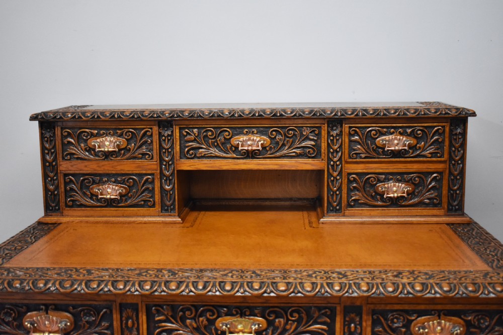 19th Century Victorian Carved Oak Pedestal Desk View V