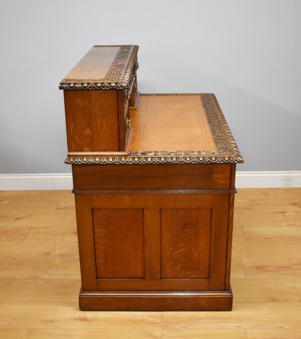 19th Century Victorian Carved Oak Pedestal Desk View VI