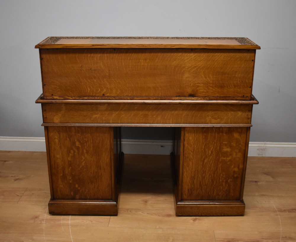 19th Century Victorian Carved Oak Pedestal Desk View VII
