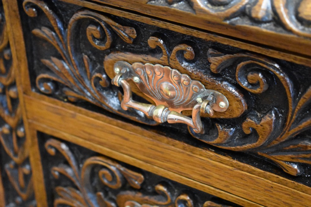 19th Century Victorian Carved Oak Pedestal Desk View X