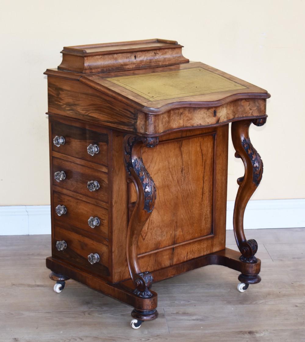 19th Century Victorian Burr Walnut Davenport