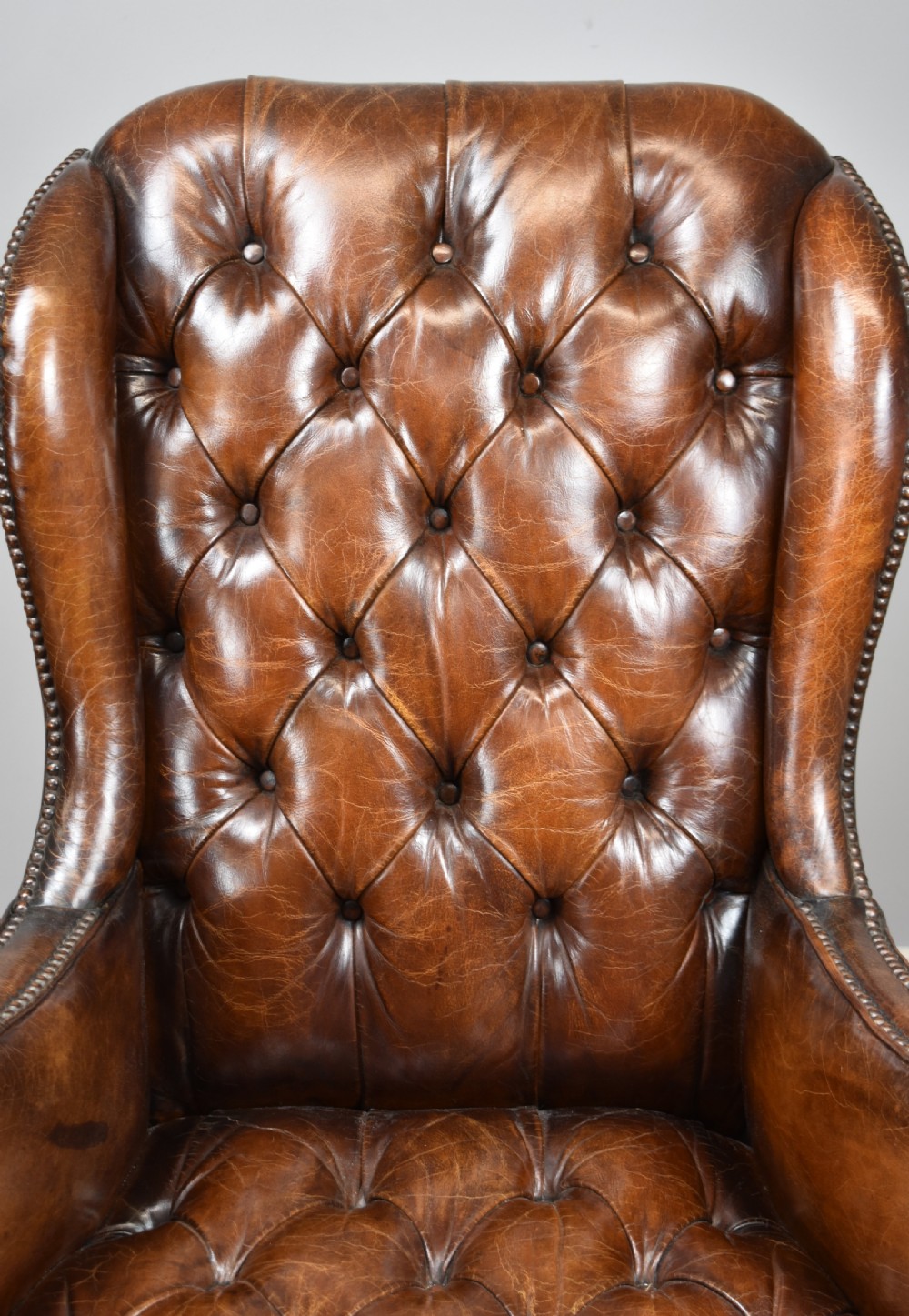 20th Century Hand Dyed Distressed Tan Leather Wingback Armchair View VII