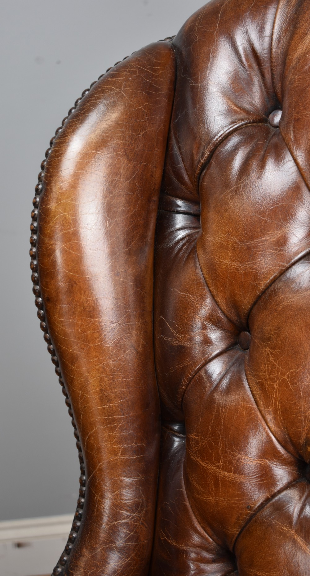 20th Century Hand Dyed Distressed Tan Leather Wingback Armchair View IX