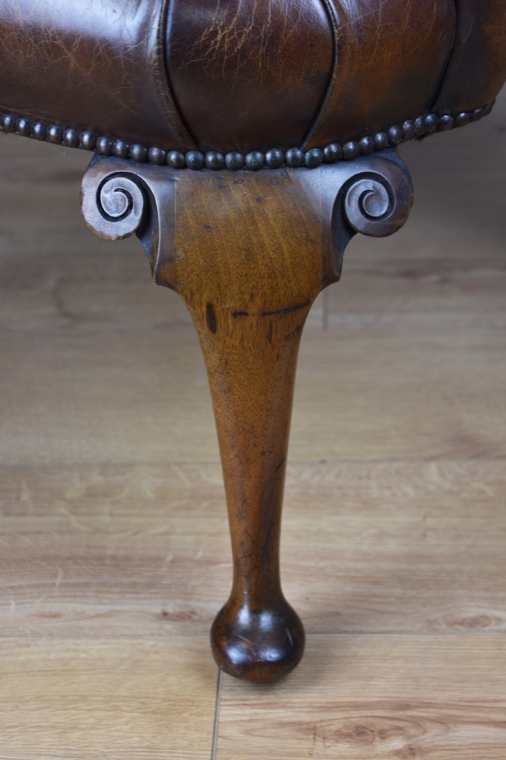 20th Century Hand Dyed Distressed Tan Leather Wingback Armchair View X