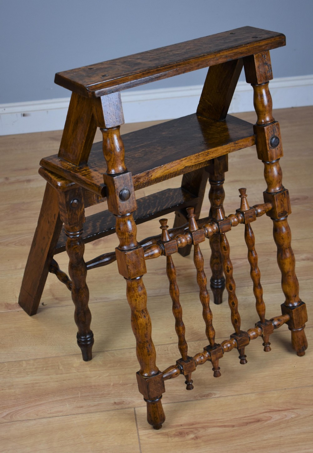19th Century Oak Metamorphic Library Steps View X