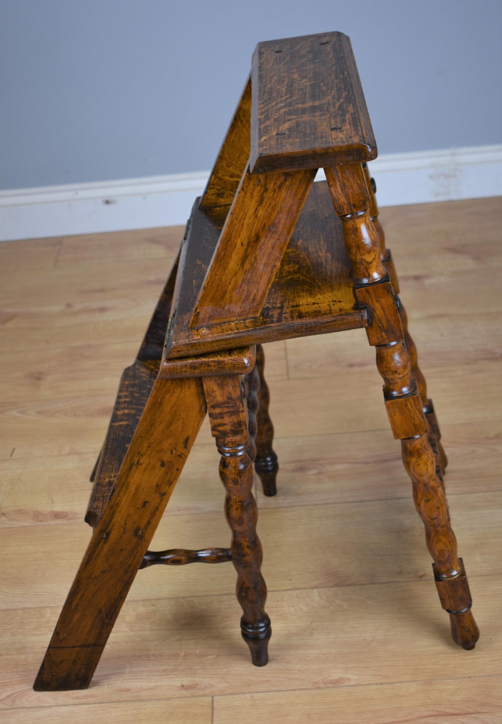 19th Century Oak Metamorphic Library Steps View XI