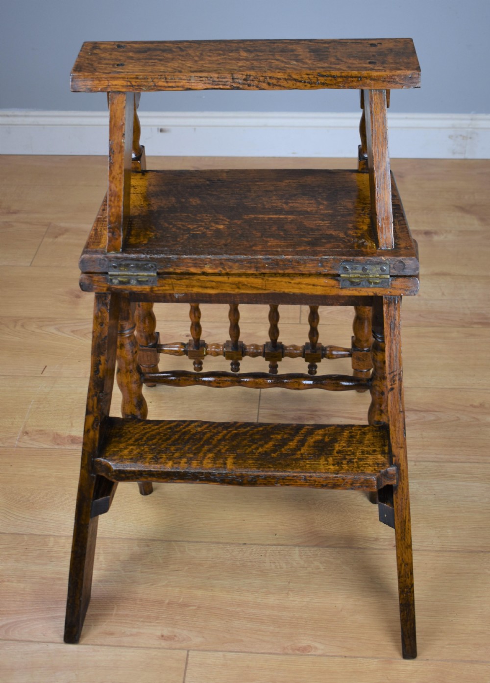 19th Century Oak Metamorphic Library Steps View XII