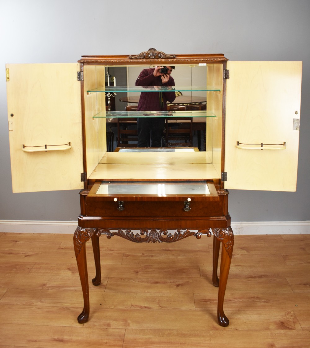 20th Century Queen Anne Style Burr Walnut Cocktail Cabinet View X