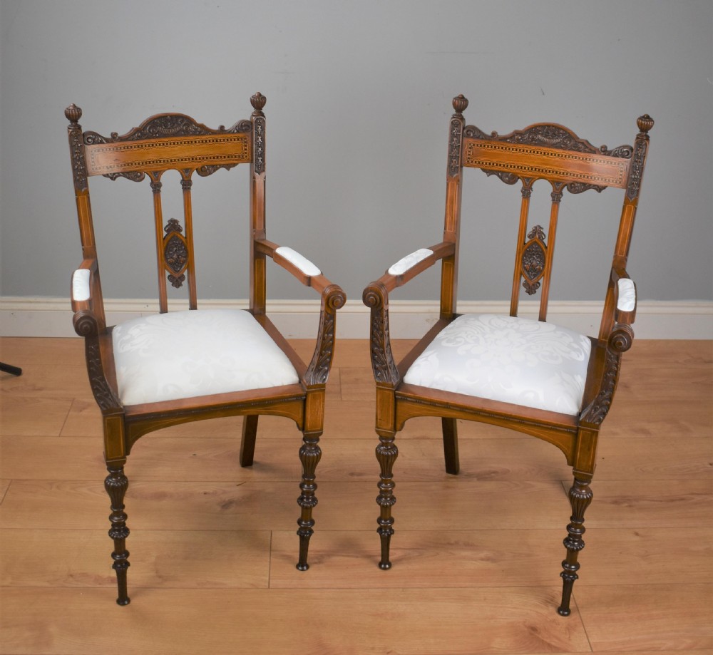 Pair Victorian Inlaid Mahogany Chairs