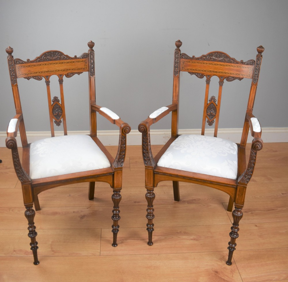 Pair Victorian Inlaid Mahogany Chairs View II