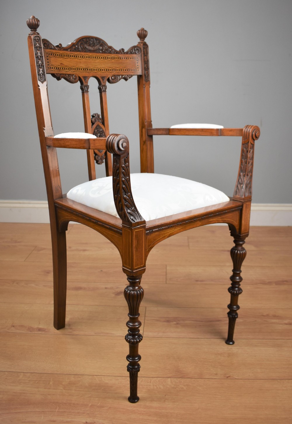 Pair Victorian Inlaid Mahogany Chairs View III