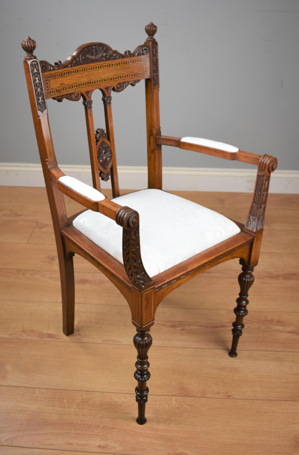 Pair Victorian Inlaid Mahogany Chairs View IV