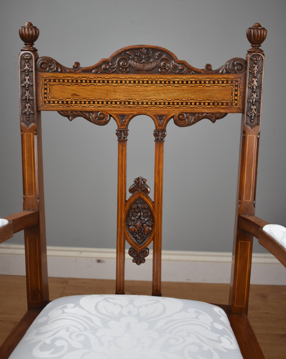 Pair Victorian Inlaid Mahogany Chairs View V