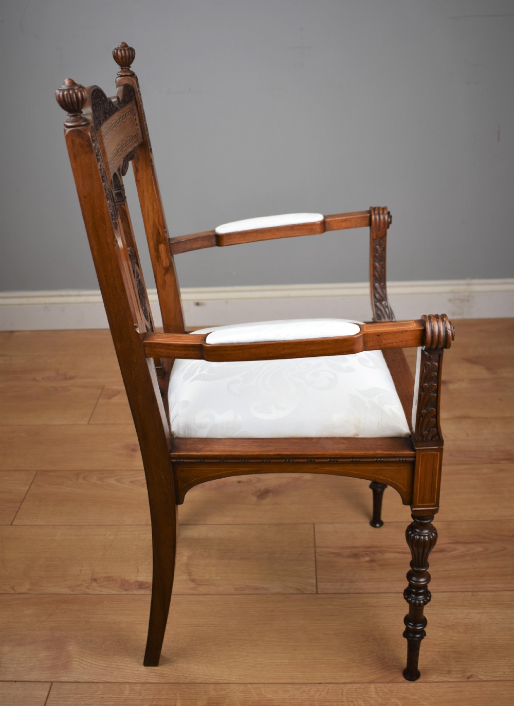 Pair Victorian Inlaid Mahogany Chairs View XIII