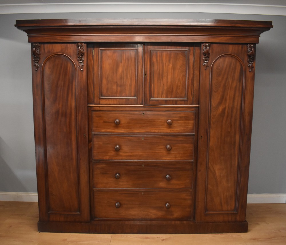 19th Century Victorian Mahogany Breakfront Triple Wardrobe