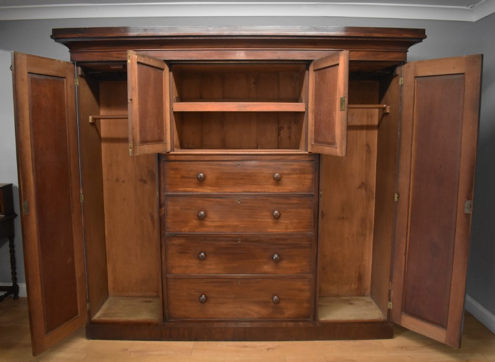 19th Century Victorian Mahogany Breakfront Triple Wardrobe View V