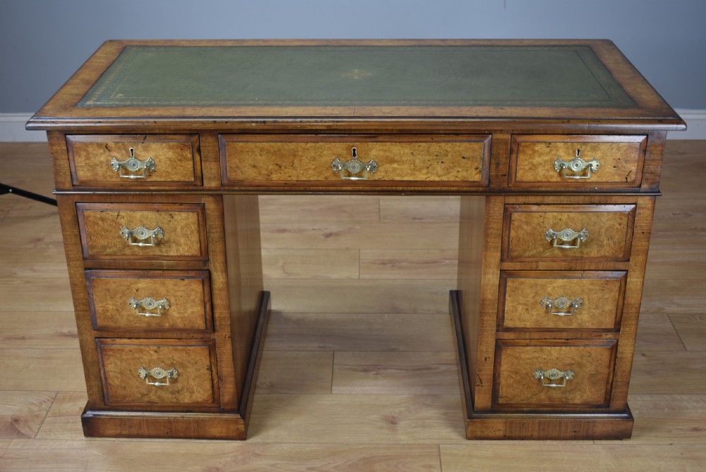19th Century Victorian Burr Walnut Pedestal Desk  View II