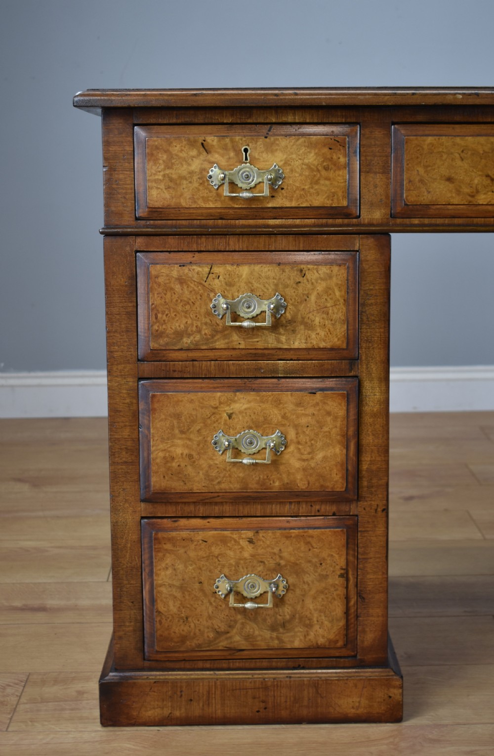 19th Century Victorian Burr Walnut Pedestal Desk  View III