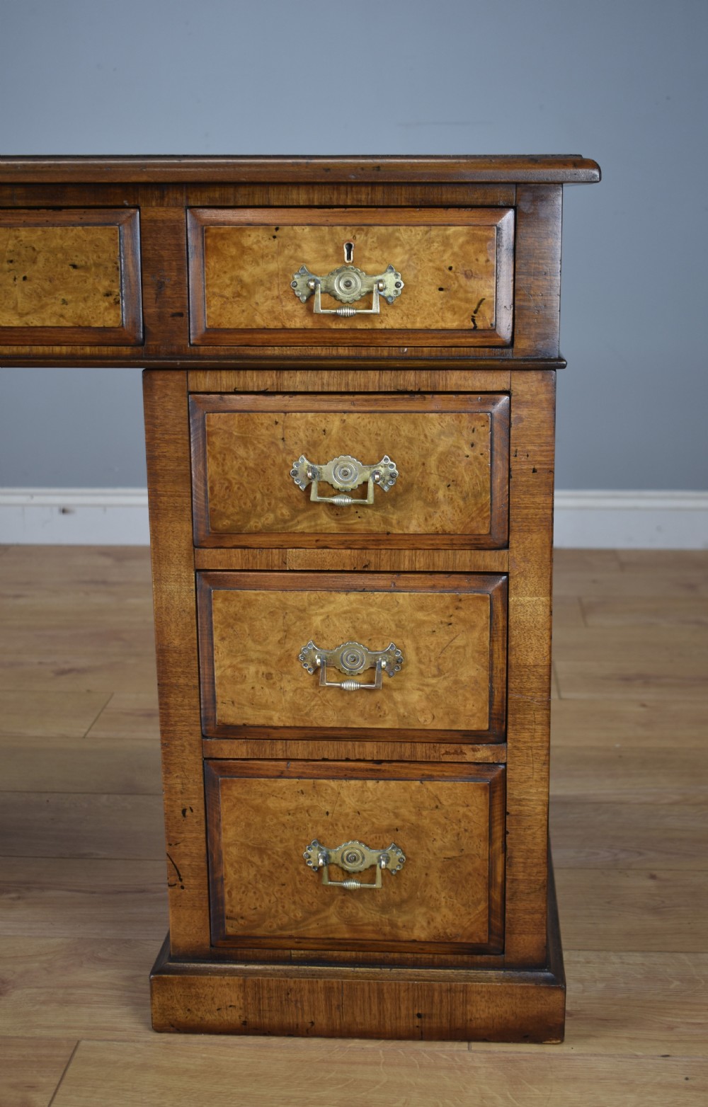 19th Century Victorian Burr Walnut Pedestal Desk  View V