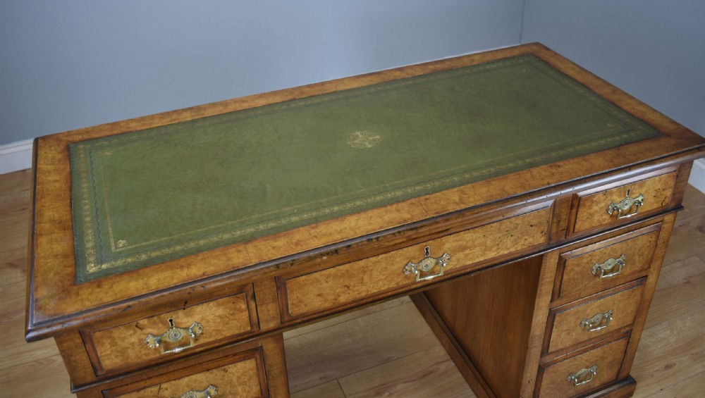 19th Century Victorian Burr Walnut Pedestal Desk  View VI
