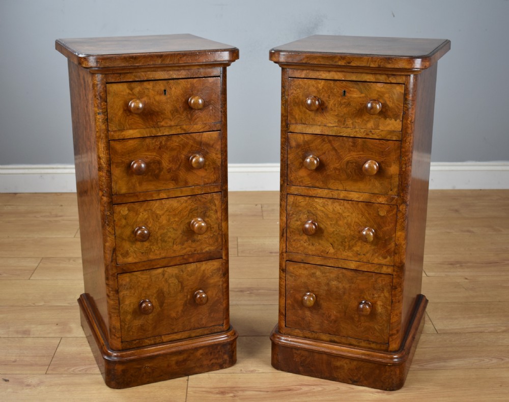 Pair of Victorian Burr Walnut Bedside Chests