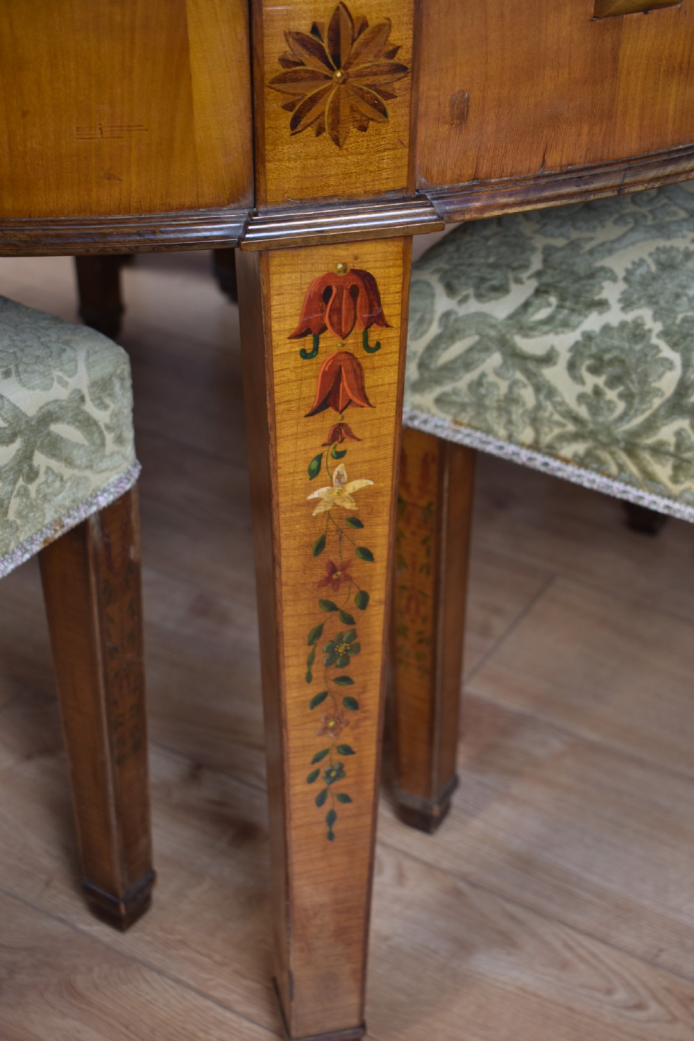20th Century Sheraton Style Satinwood & Painted Dining Suite View XVI