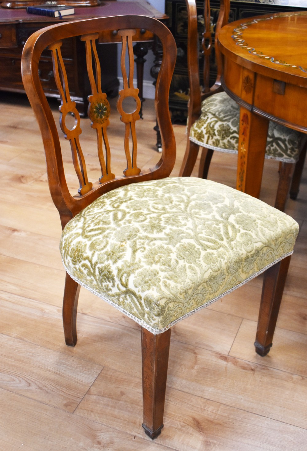 20th Century Sheraton Style Satinwood & Painted Dining Suite View XVII