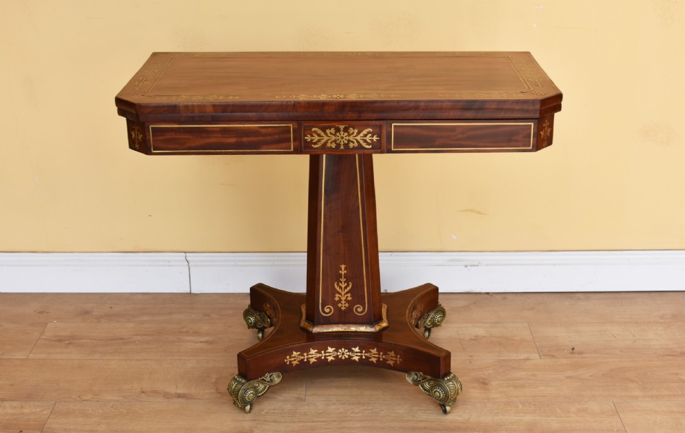 19th Century Regency Rosewood Brass Inlaid Card Table View III