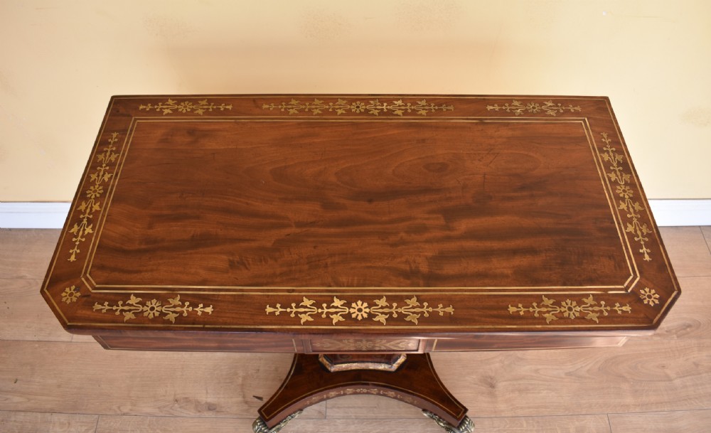 19th Century Regency Rosewood Brass Inlaid Card Table View VI