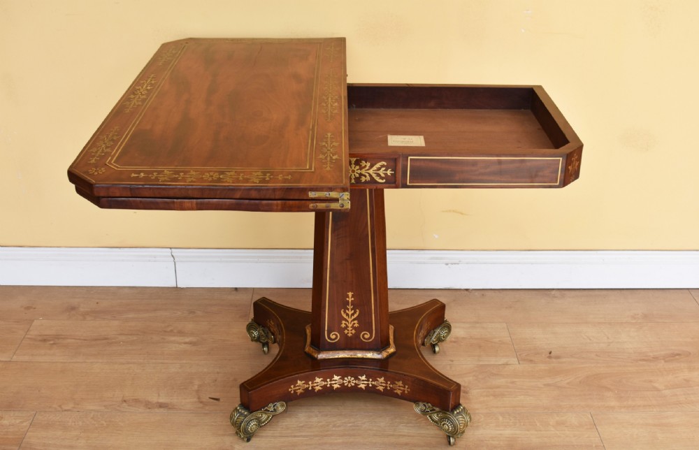 19th Century Regency Rosewood Brass Inlaid Card Table View VII