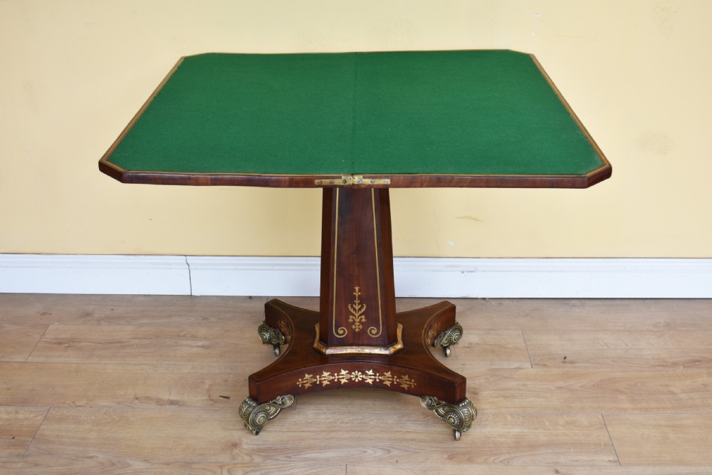 19th Century Regency Rosewood Brass Inlaid Card Table View VIII
