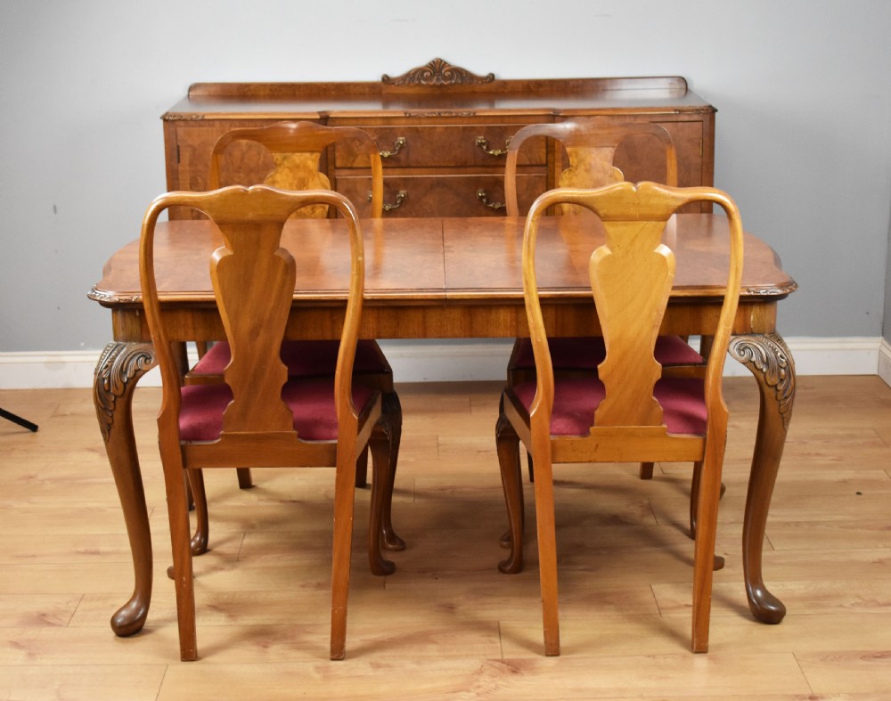 20th Century Queen Anne Style Burr Walnut Dining Suite View II