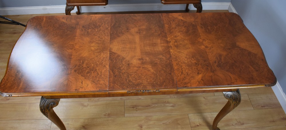20th Century Queen Anne Style Burr Walnut Dining Suite View IX