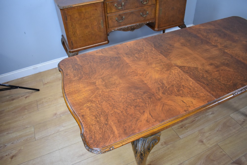 20th Century Queen Anne Style Burr Walnut Dining Suite View X