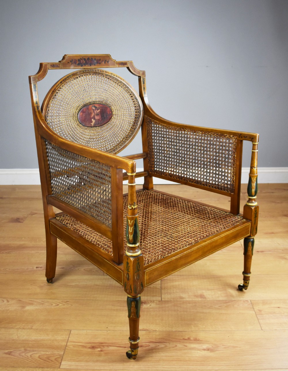 19th Century Victorian Satin Birch Cane Armchair by Howard & Sons 