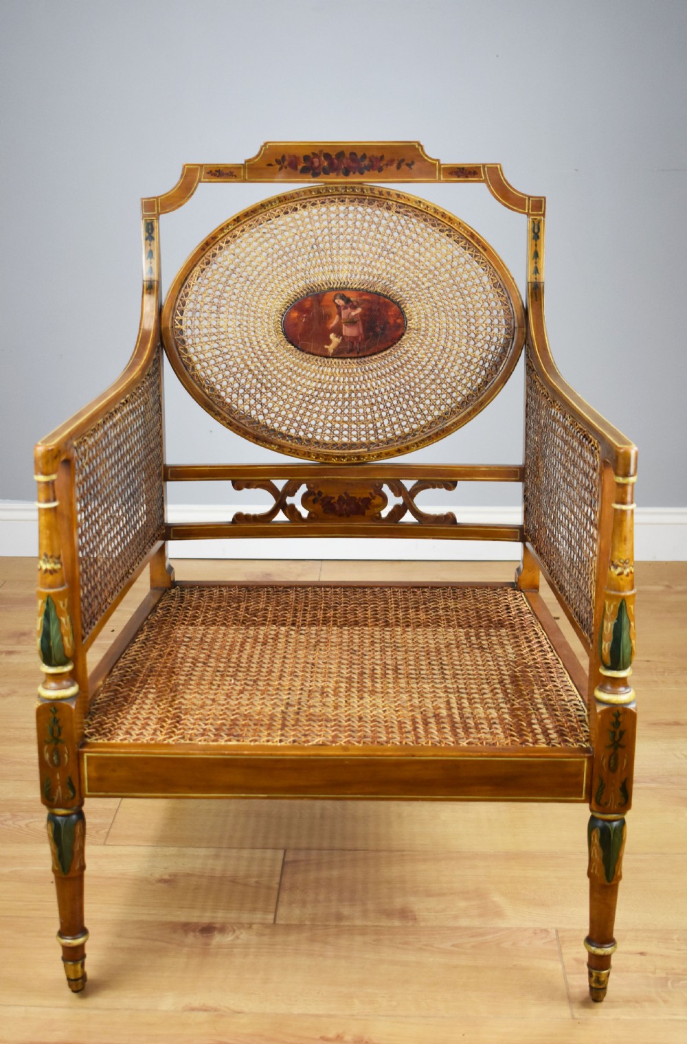 19th Century Victorian Satin Birch Cane Armchair by Howard & Sons  View II
