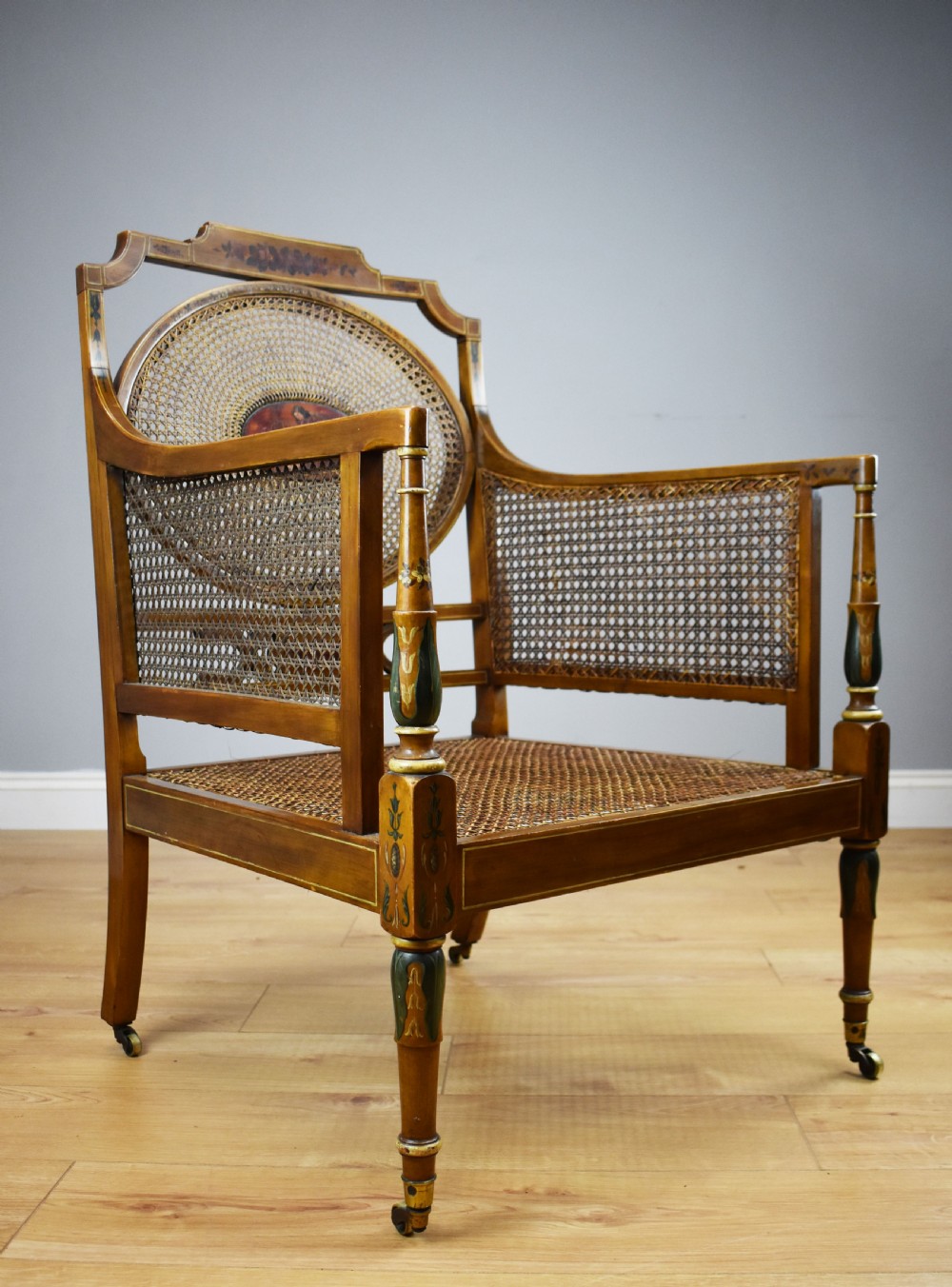 19th Century Victorian Satin Birch Cane Armchair by Howard & Sons  View VI