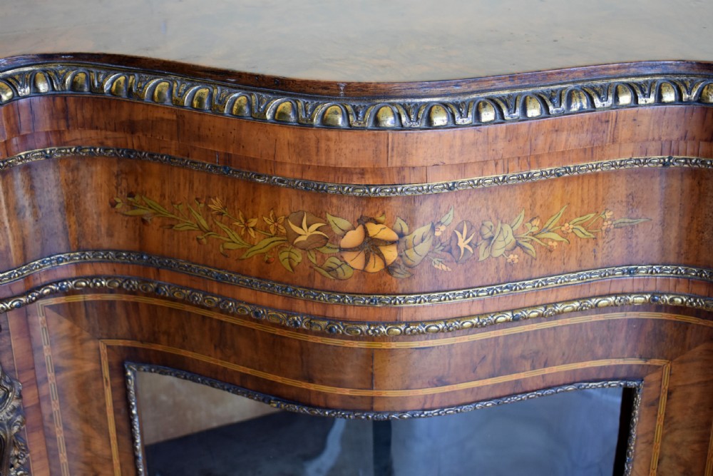 19th Century Victorian Burr Walnut and Marquetry Serpentine Credenza View IX