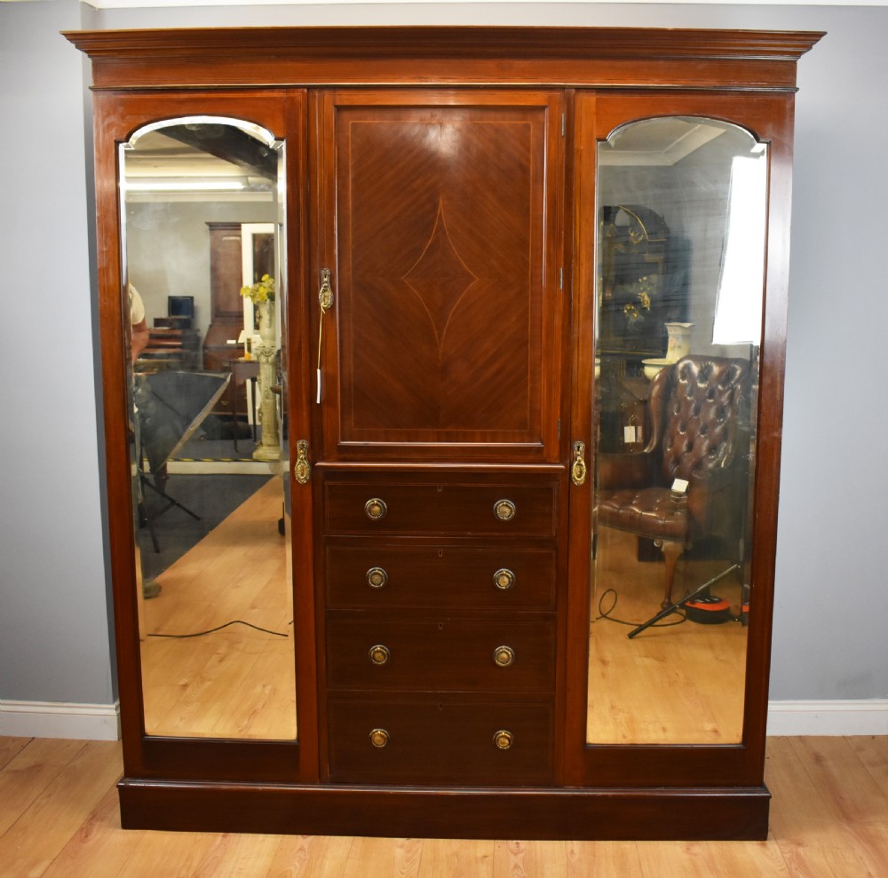 Edwardian Mahogany Triple Wardrobe