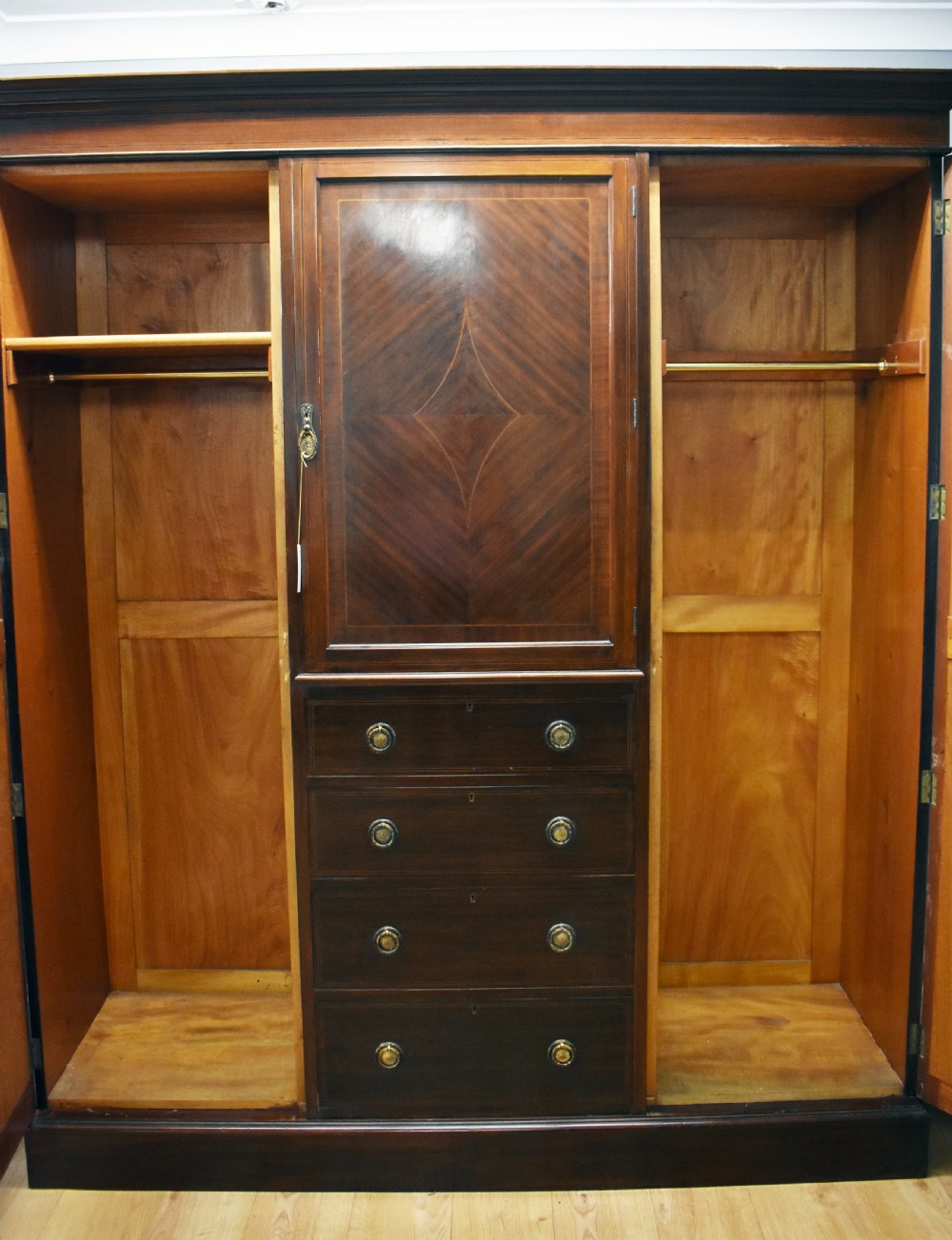 Edwardian Mahogany Triple Wardrobe View VII