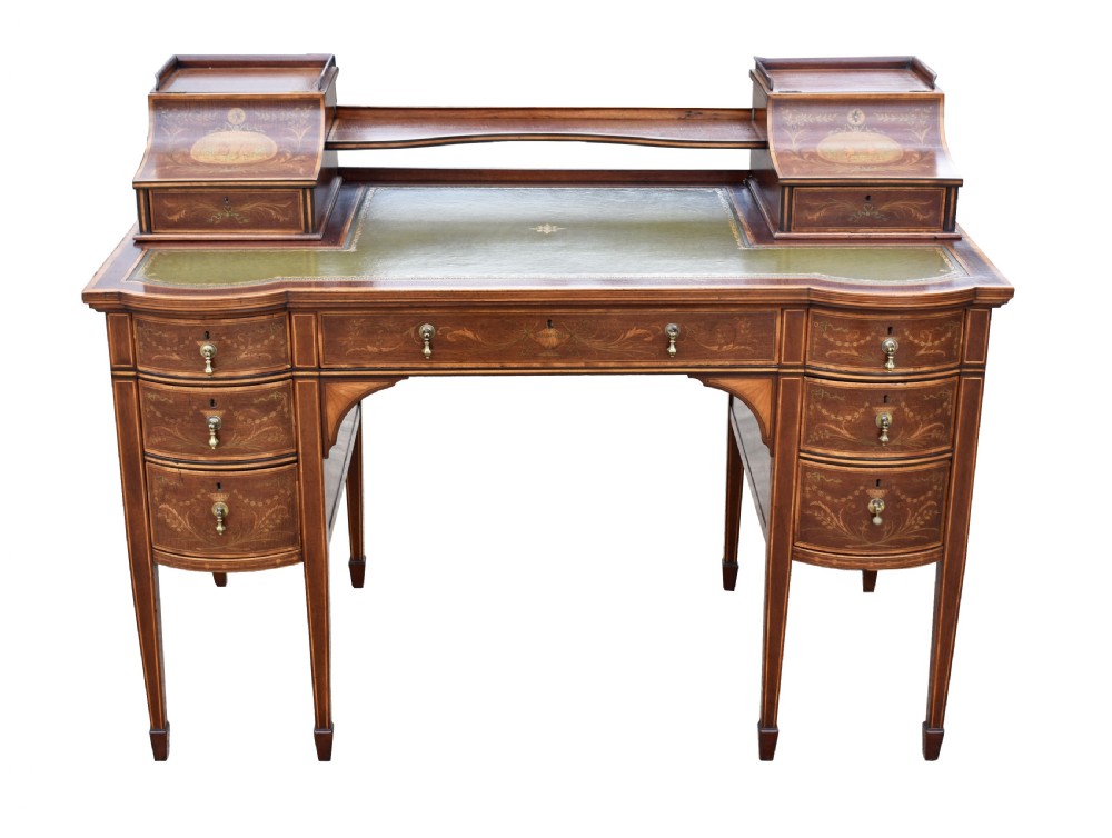 19th Century Victorian Mahogany and Marquetry Inlaid Desk by Edwards & Roberts View II