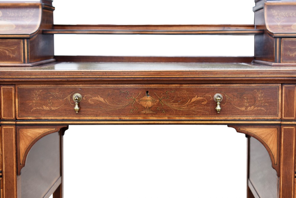 19th Century Victorian Mahogany and Marquetry Inlaid Desk by Edwards & Roberts View V